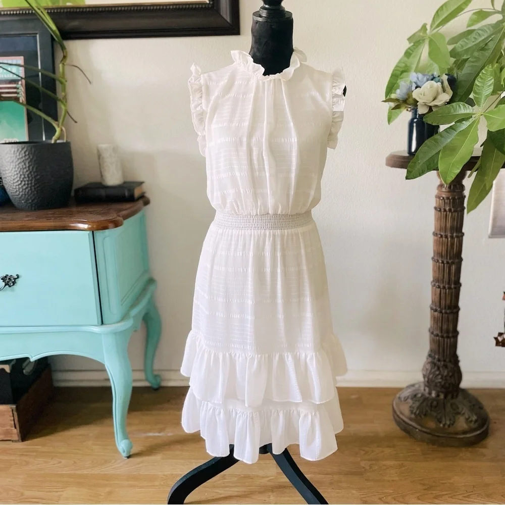Avec Le Filles Tonal Tiered Striped Ruffle Knee-Length Sleeveless Dress Size 4 - Picture 4 of 12